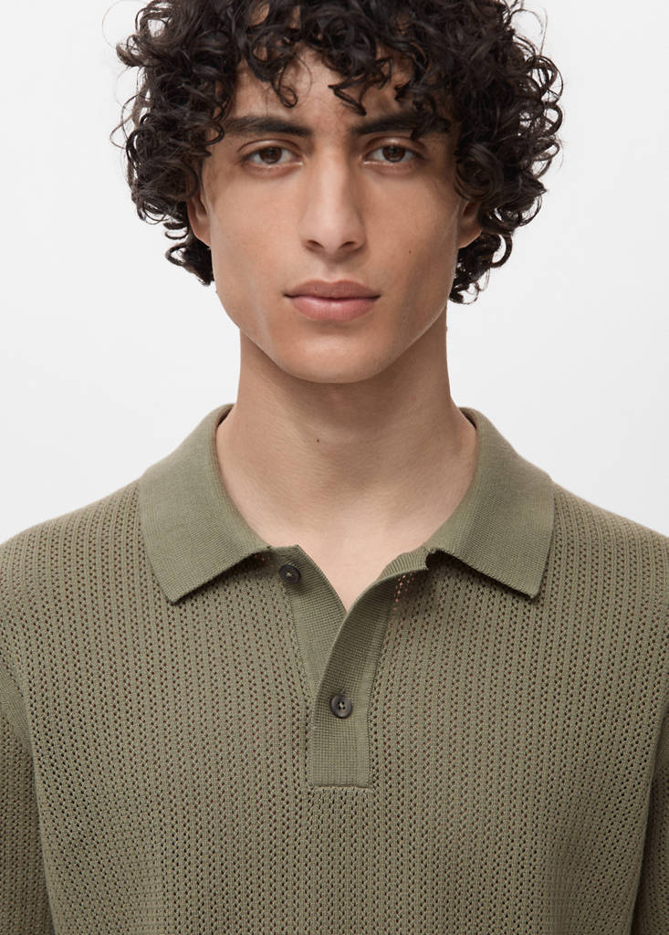 Openwork knitted cotton polo shirt — Green