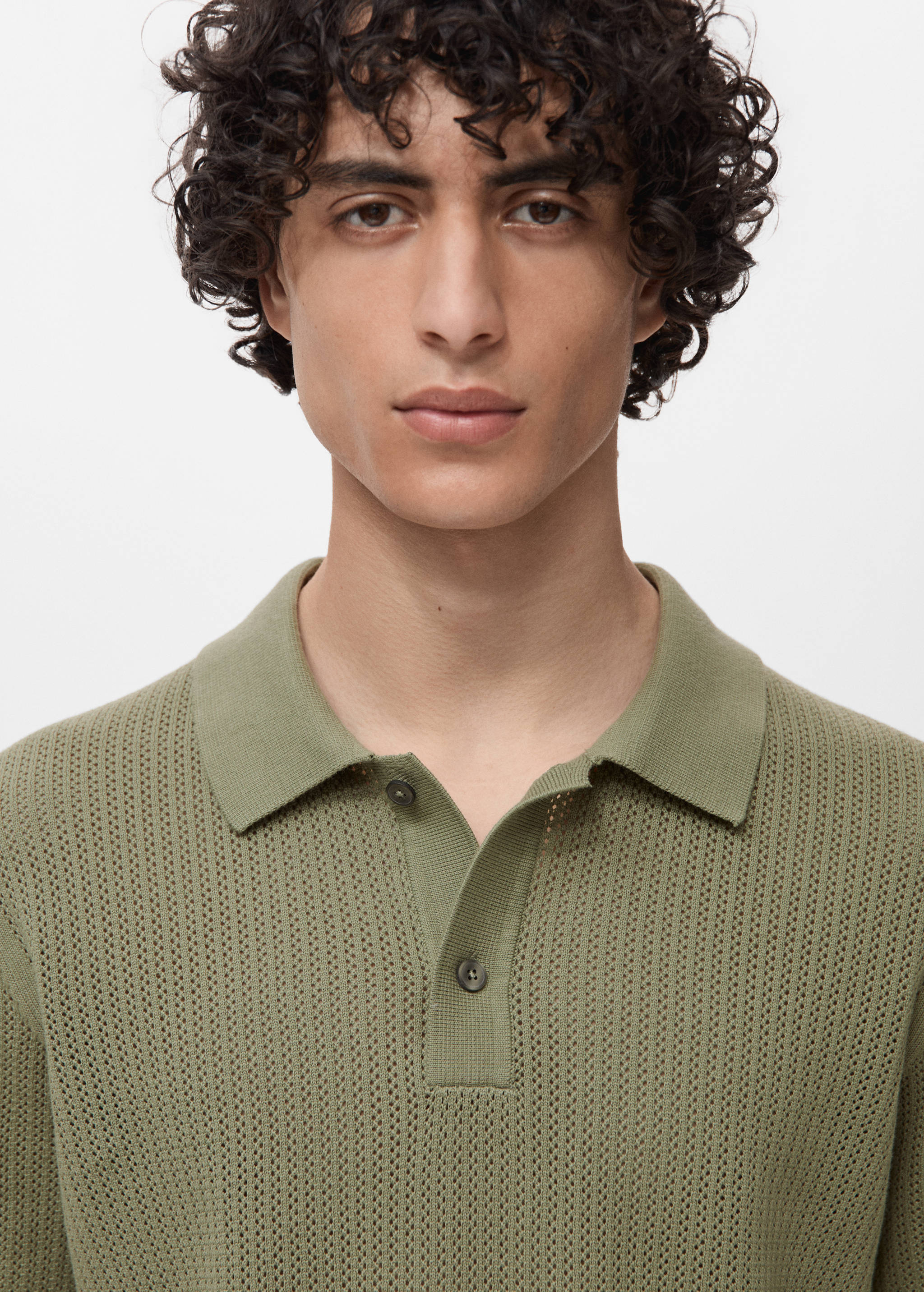 Openwork knitted cotton polo shirt - Details of the article 1