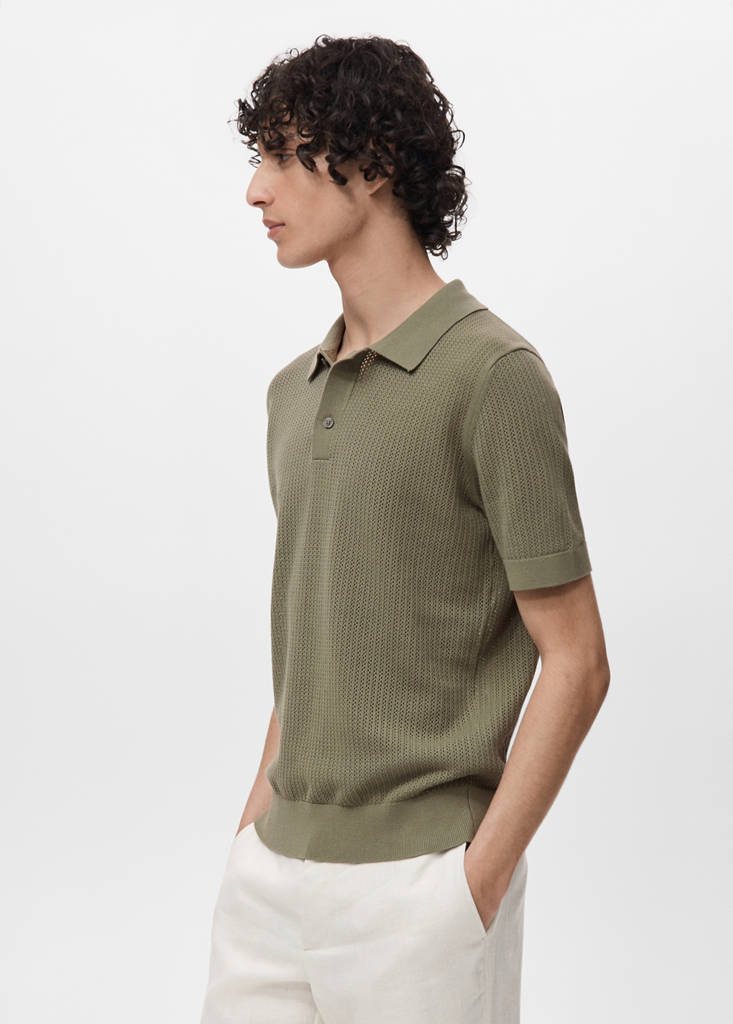 Openwork knitted cotton polo shirt — Green