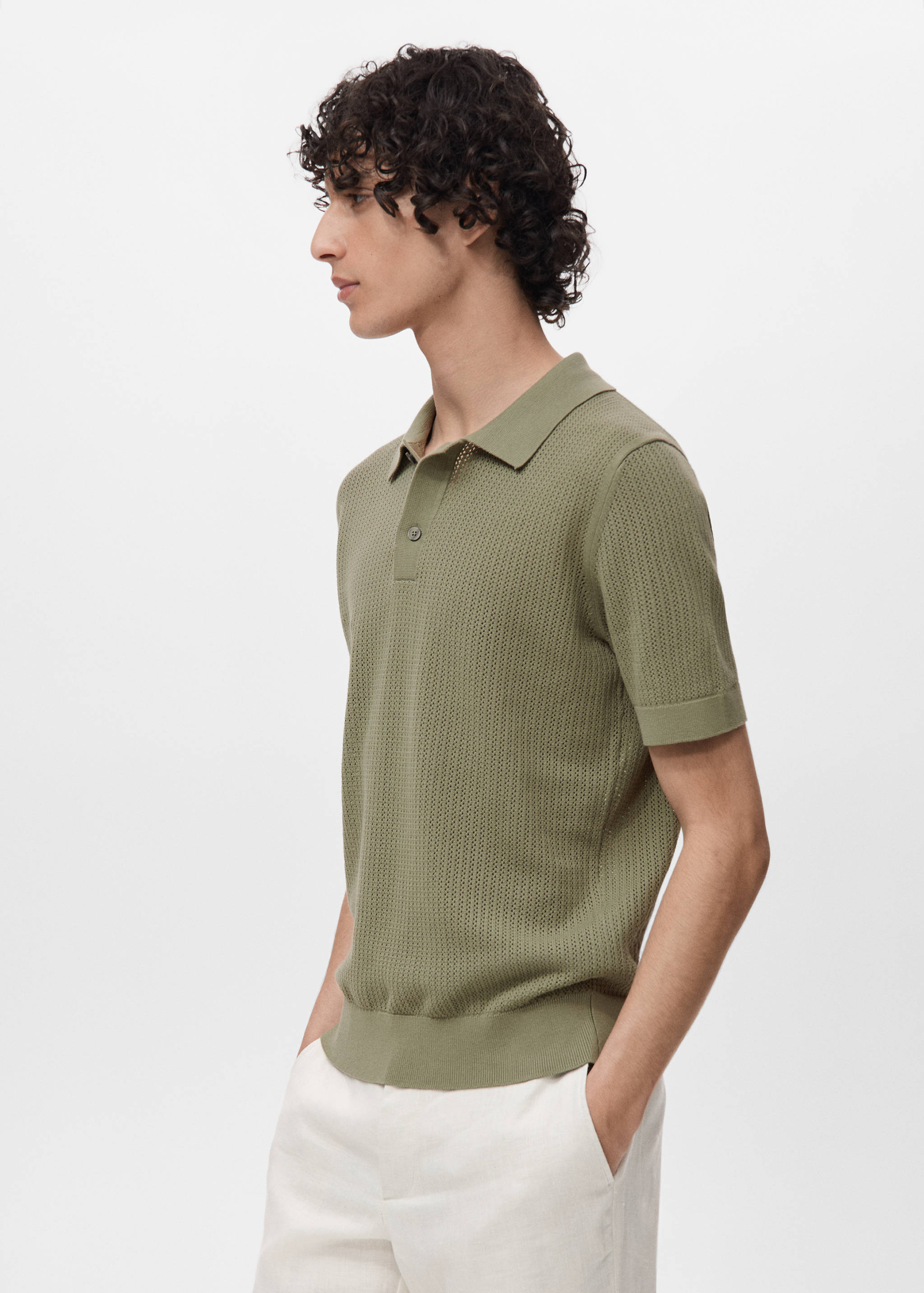 Openwork knitted cotton polo shirt - Details of the article 2