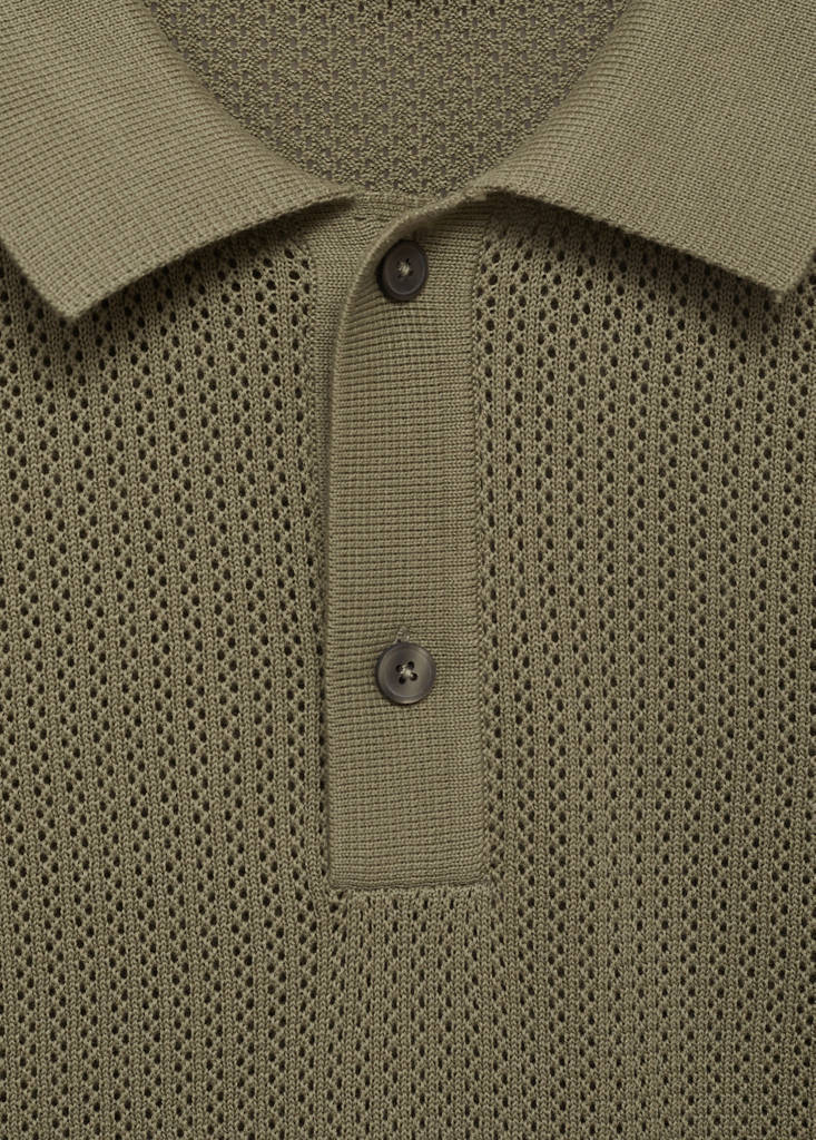 Openwork knitted cotton polo shirt — Green