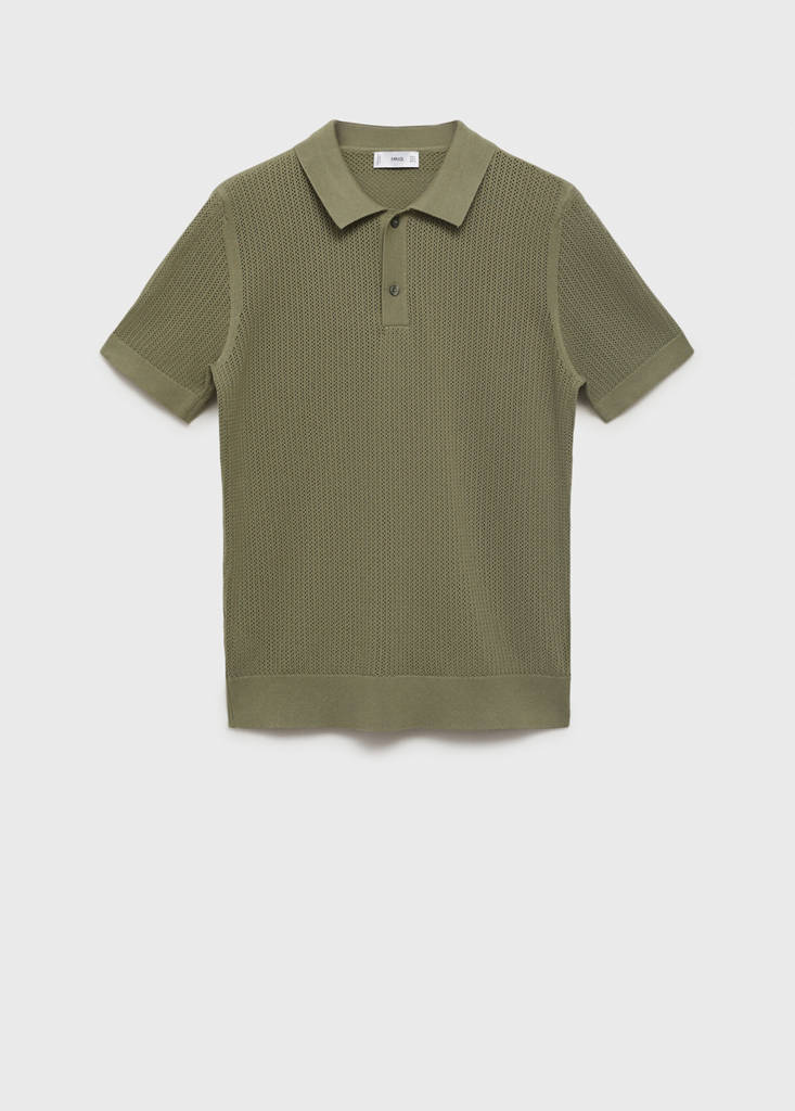 Openwork knitted cotton polo shirt — Green
