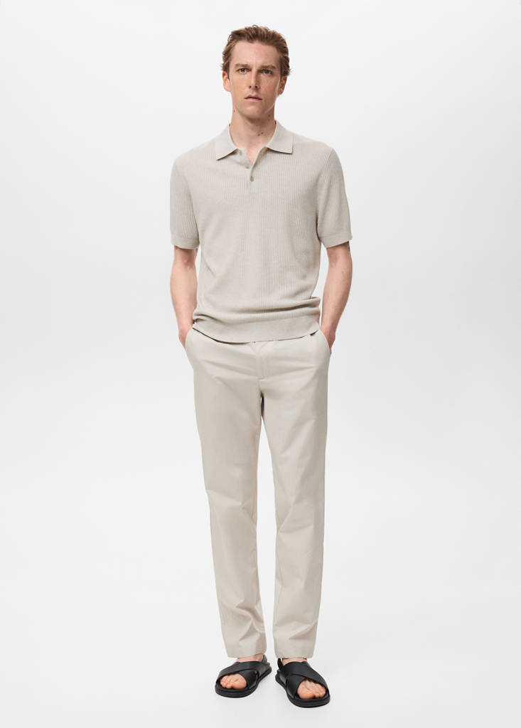 Ribbed knit polo shirt — Ice Grey