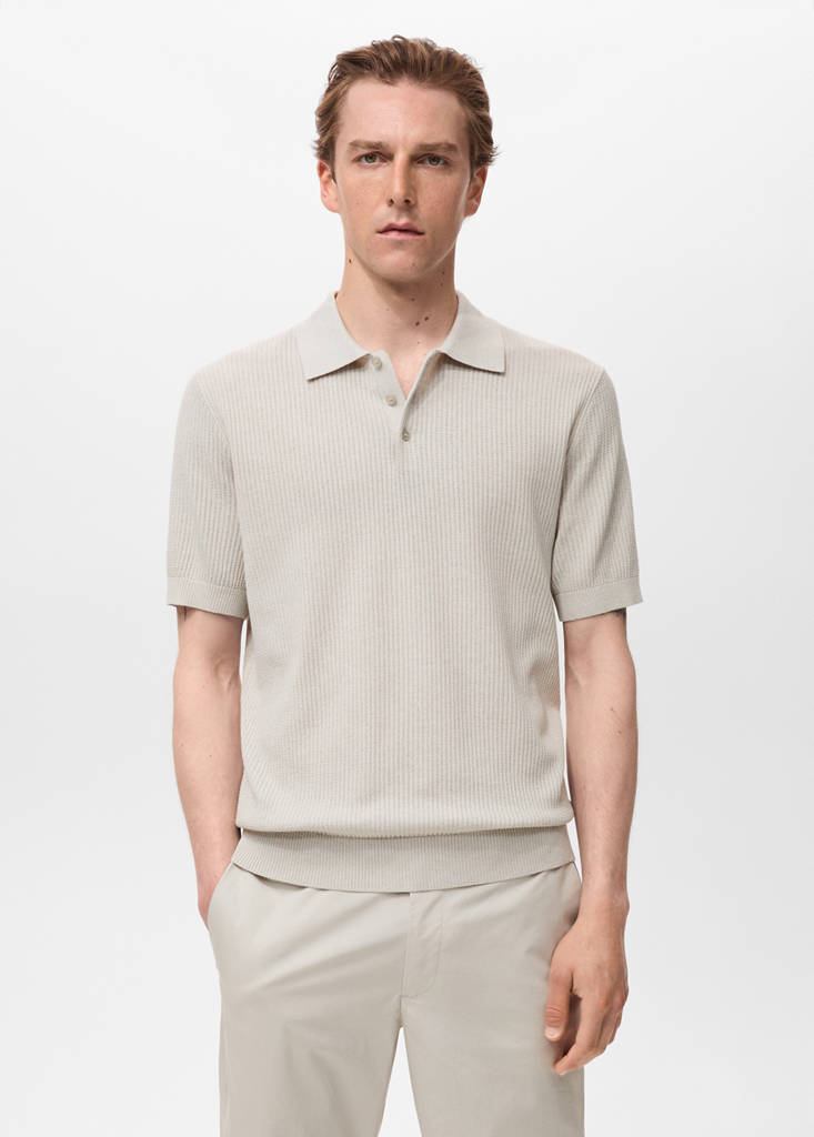Ribbed knit polo shirt — Ice Grey