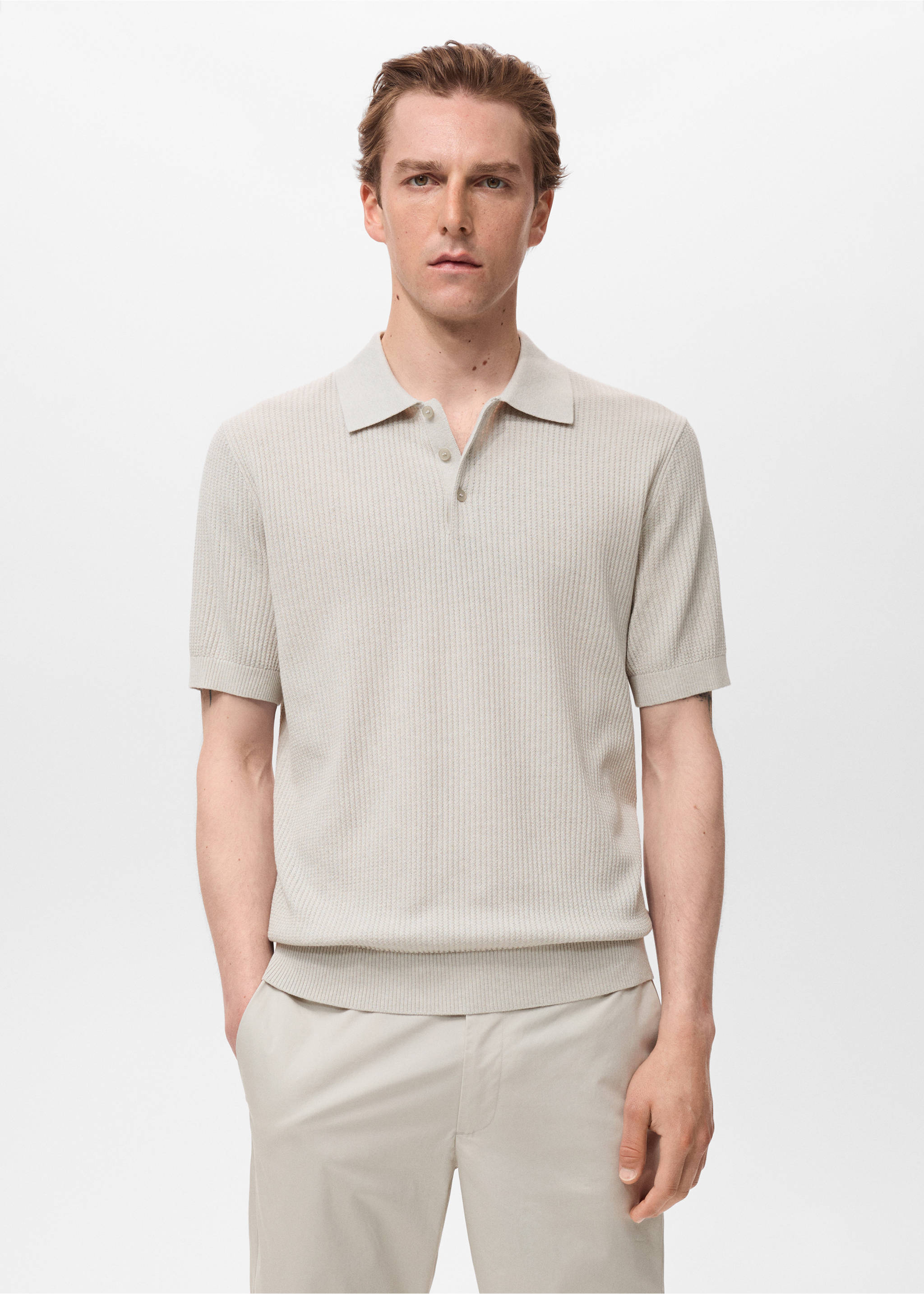 Polo maille côtelée - Plan moyen, Gris glacé. Ref: 17031246-00.