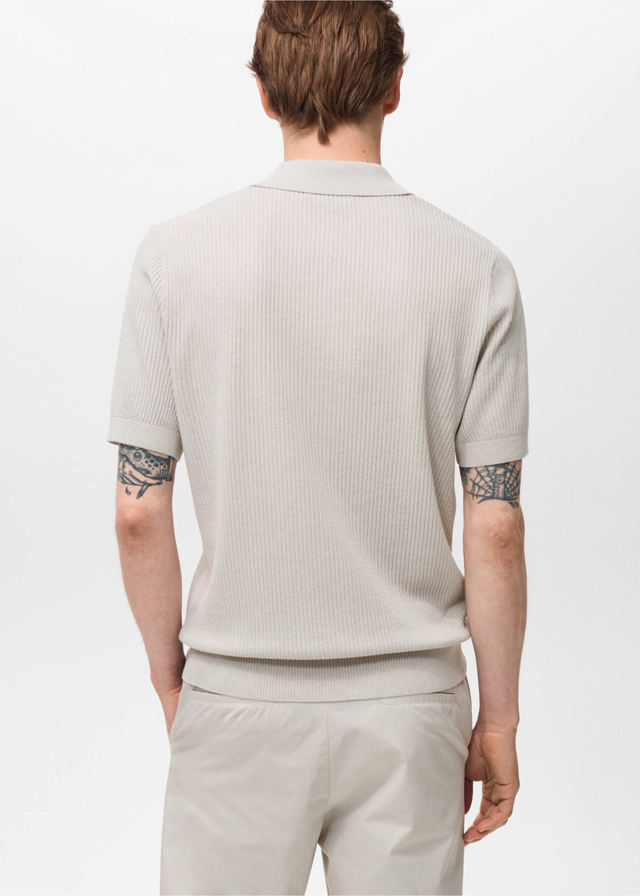 Polo maille côtelée - Verso de l’article, Gris glacé. Ref: 17031246-00.