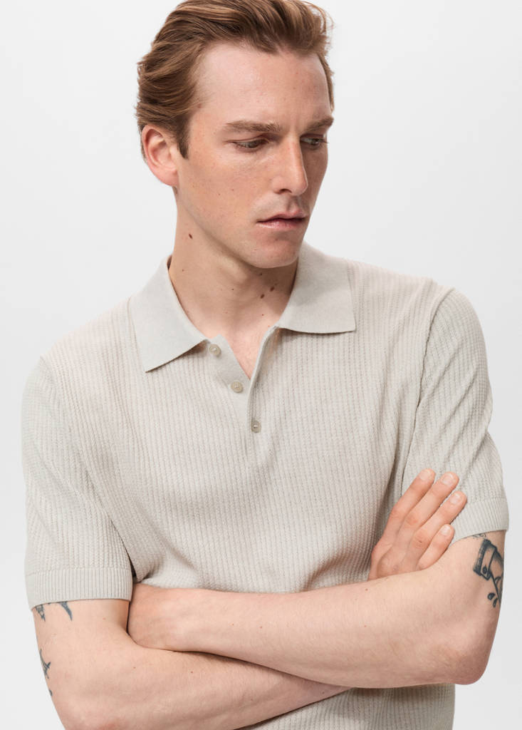Ribbed knit polo shirt — Ice Grey