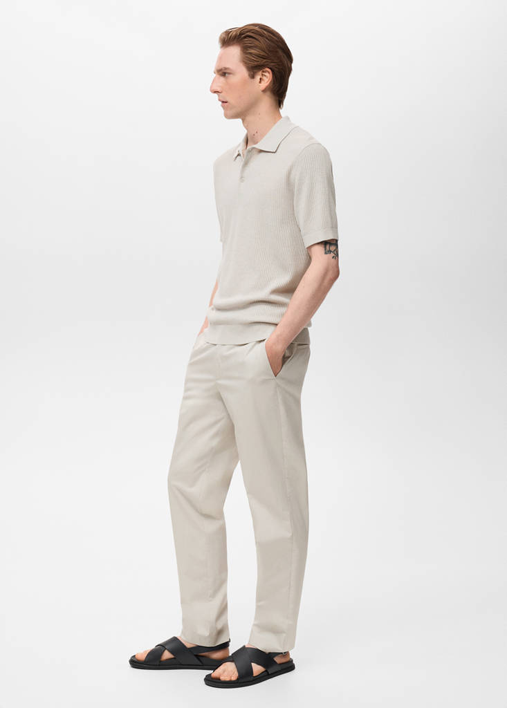 Ribbed knit polo shirt — Ice Grey