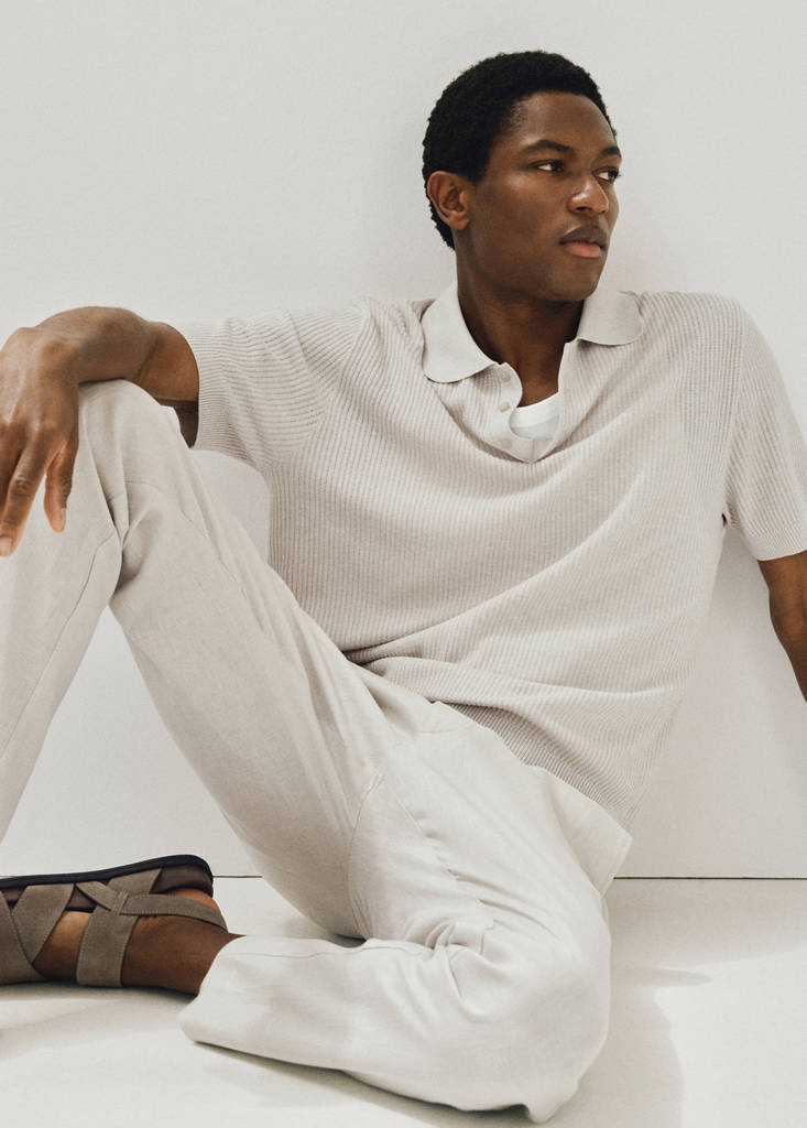 Ribbed knit polo shirt — Ice Grey