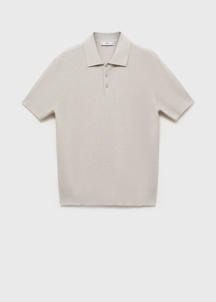 Ribbed knit polo shirt — Ice Grey