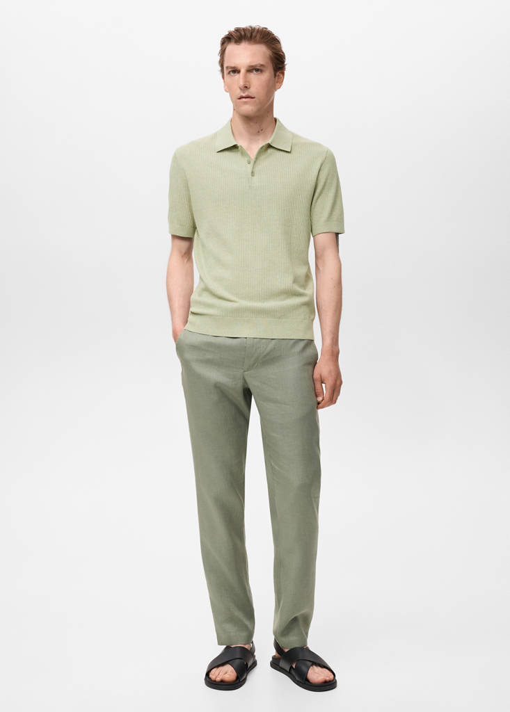 Ribbed knit polo shirt — Green Apple