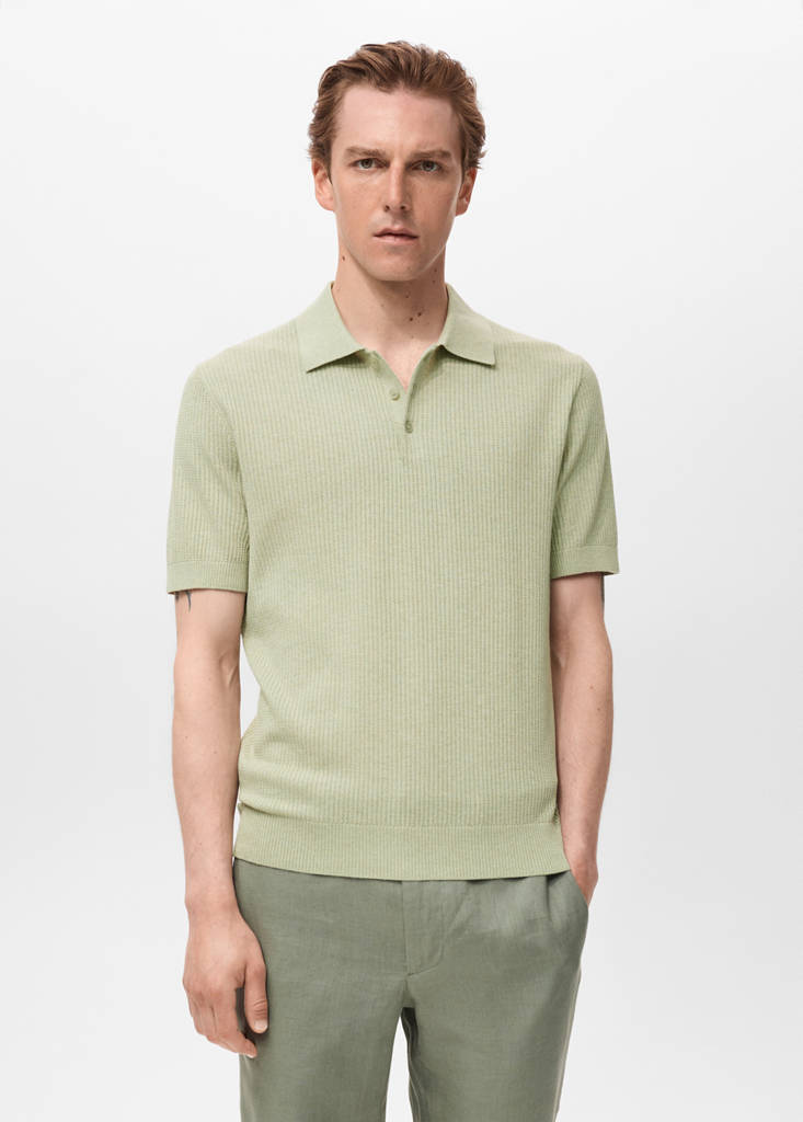 Ribbed knit polo shirt — Green Apple