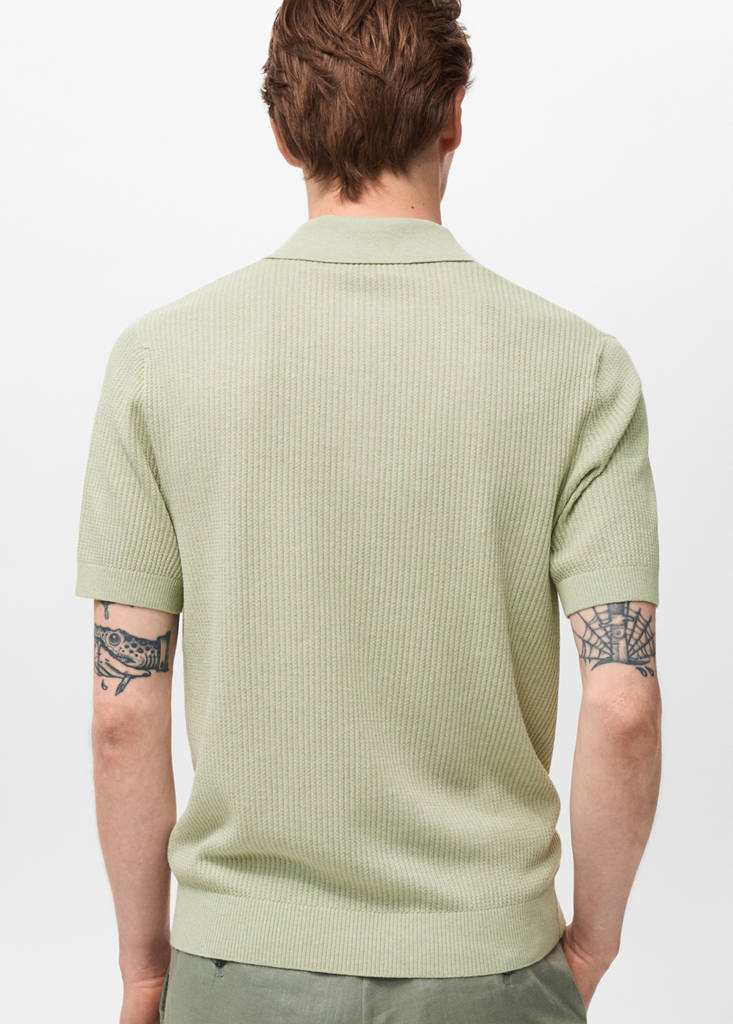 Ribbed knit polo shirt — Green Apple