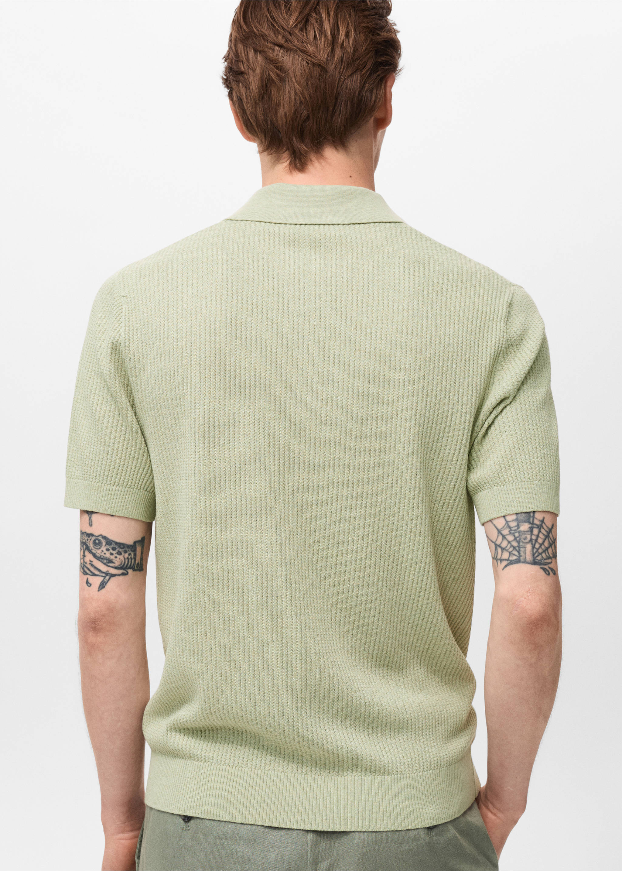Polo maille côtelée - Verso de l’article, Vert pomme. Ref: 17031246-00.