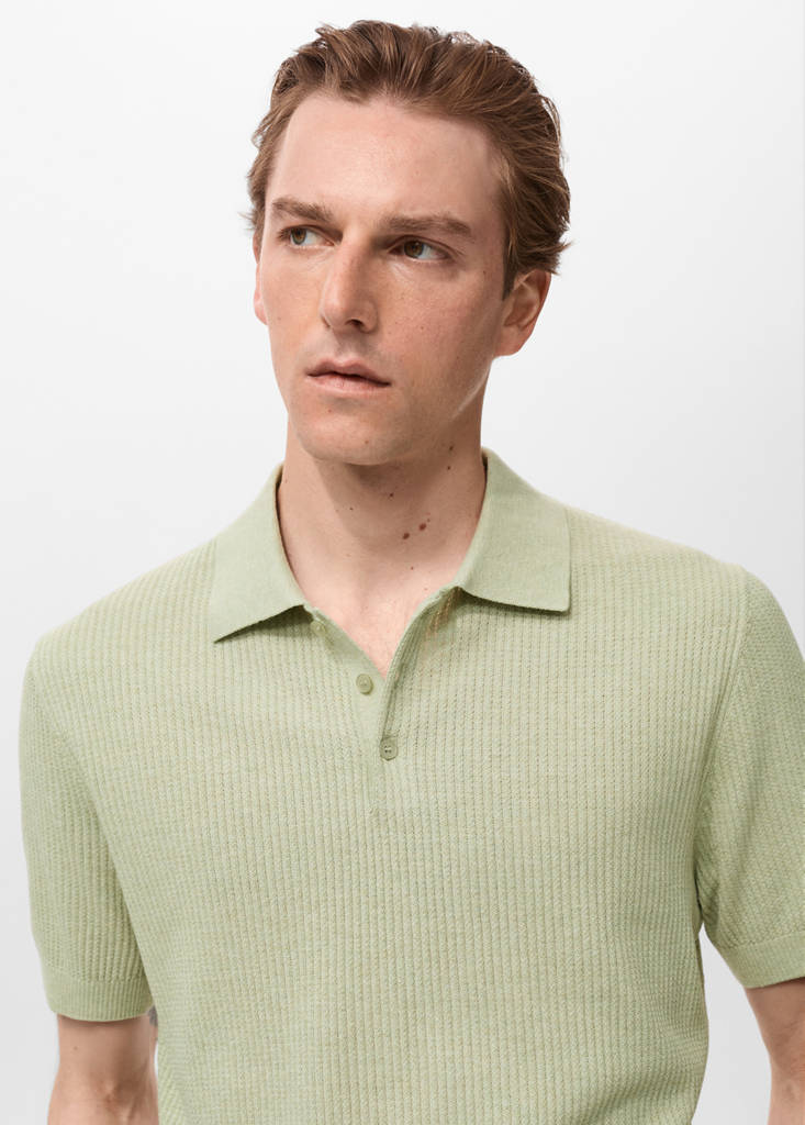Ribbed knit polo shirt — Green Apple