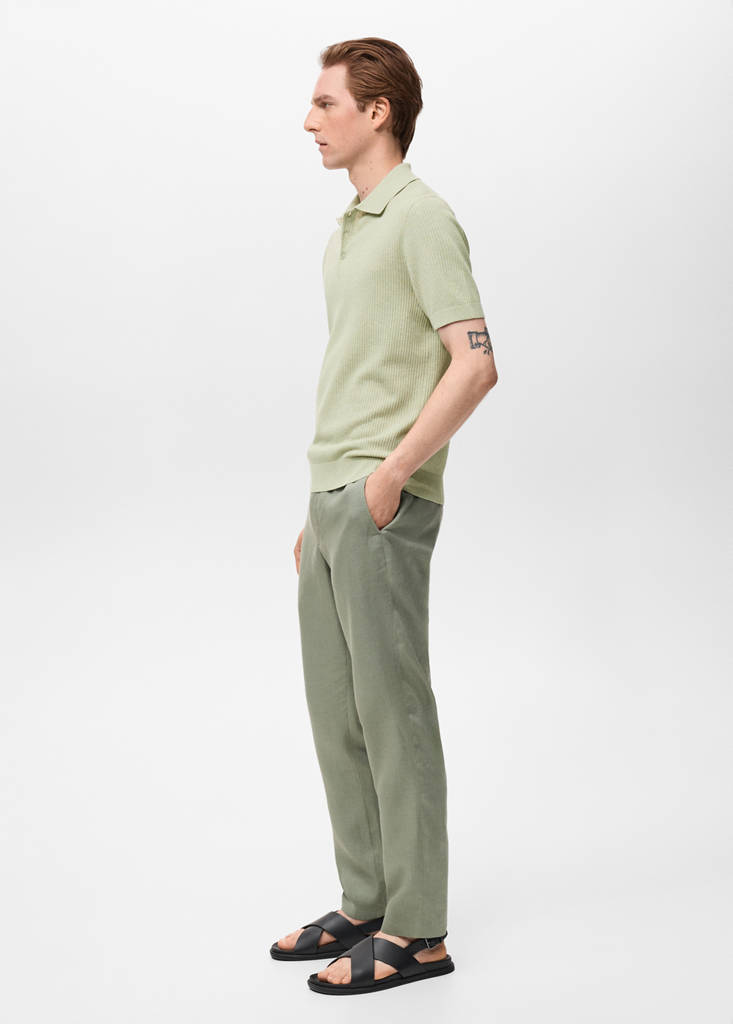 Ribbed knit polo shirt — Green Apple