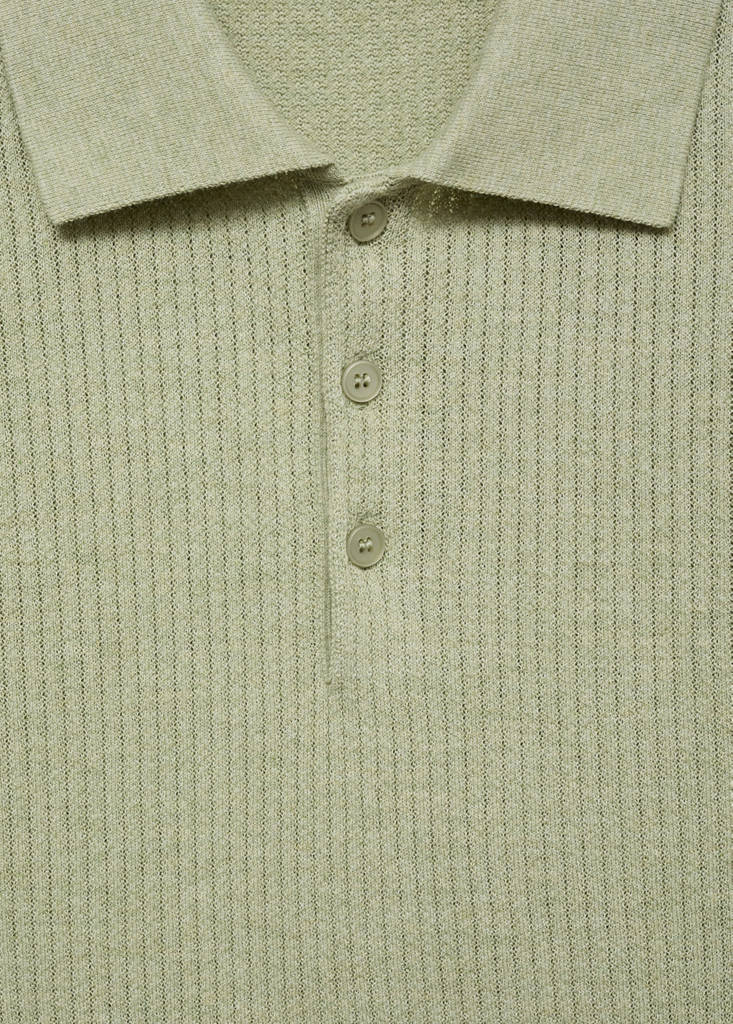 Ribbed knit polo shirt — Green Apple