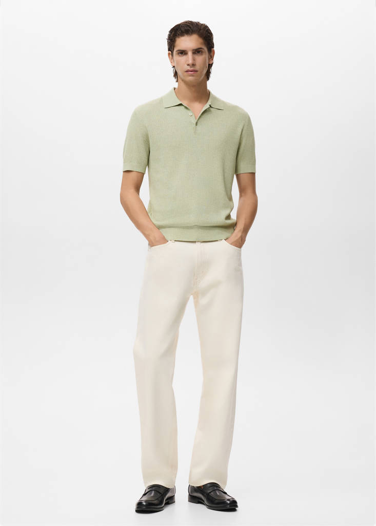 Ribbed knit polo shirt — Green Apple