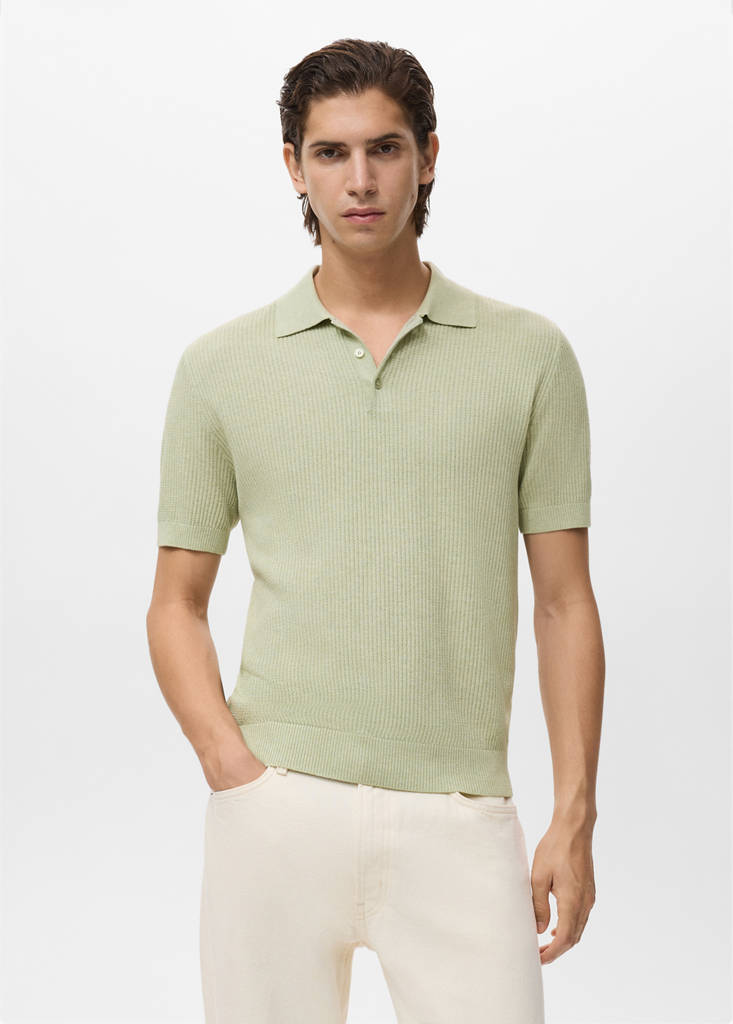 Ribbed knit polo shirt — Green Apple