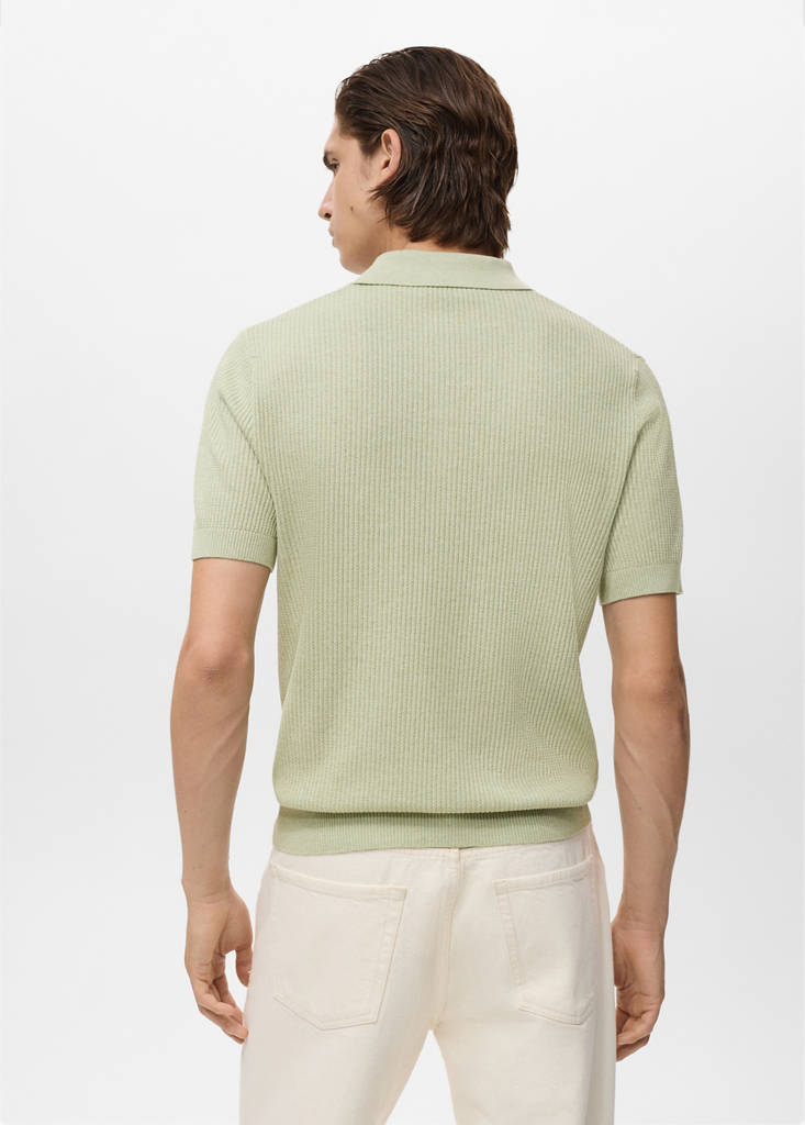 Ribbed knit polo shirt — Green Apple