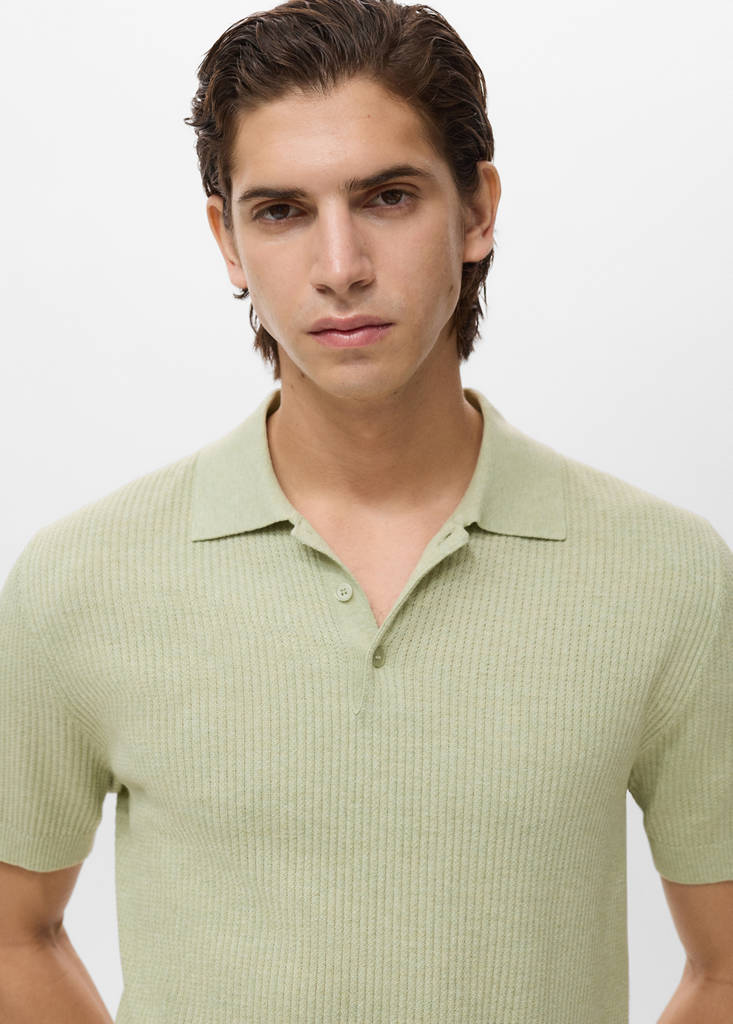 Ribbed knit polo shirt — Green Apple