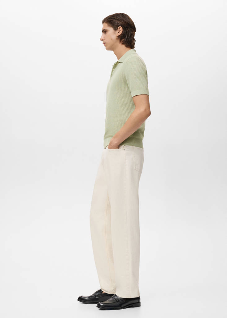 Ribbed knit polo shirt — Green Apple