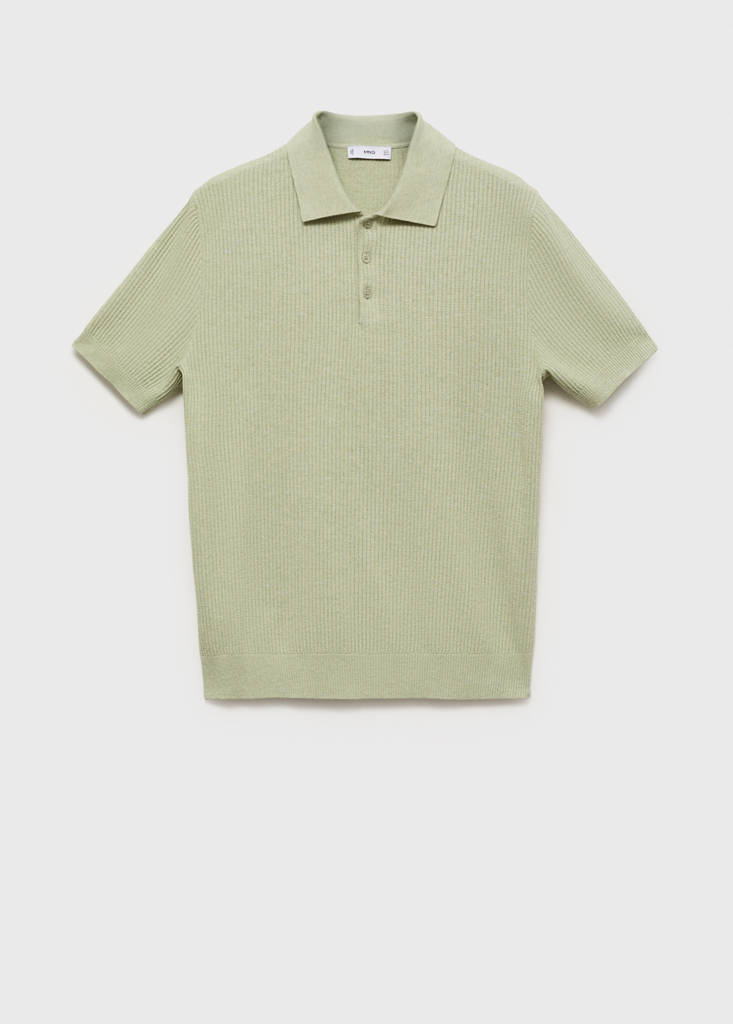Ribbed knit polo shirt — Green Apple