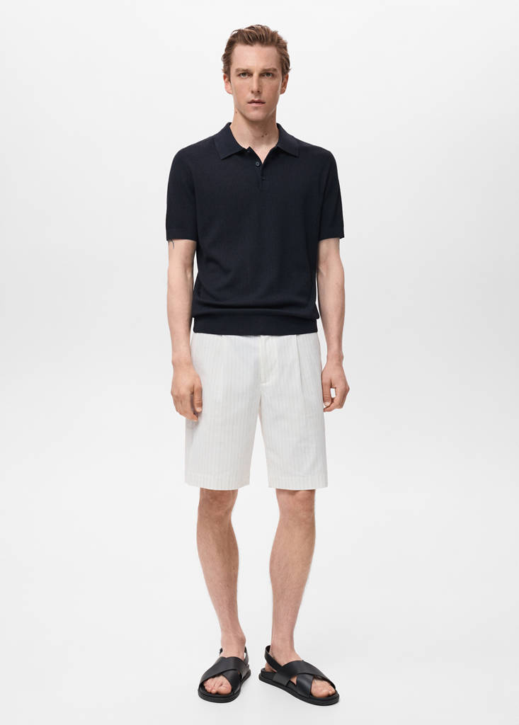 Ribbed knit polo shirt — Navy