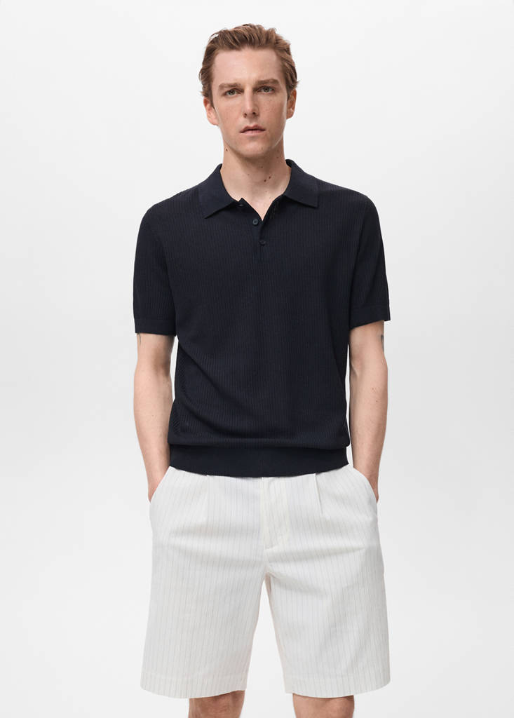 Ribbed knit polo shirt — Navy