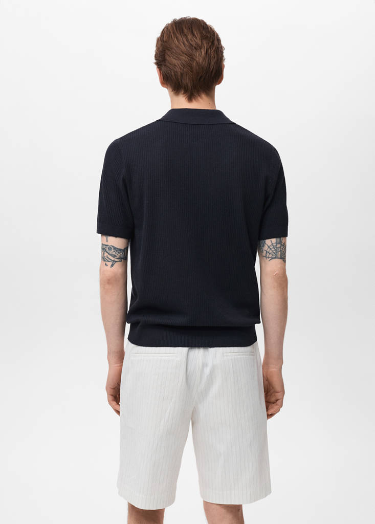 Ribbed knit polo shirt — Navy