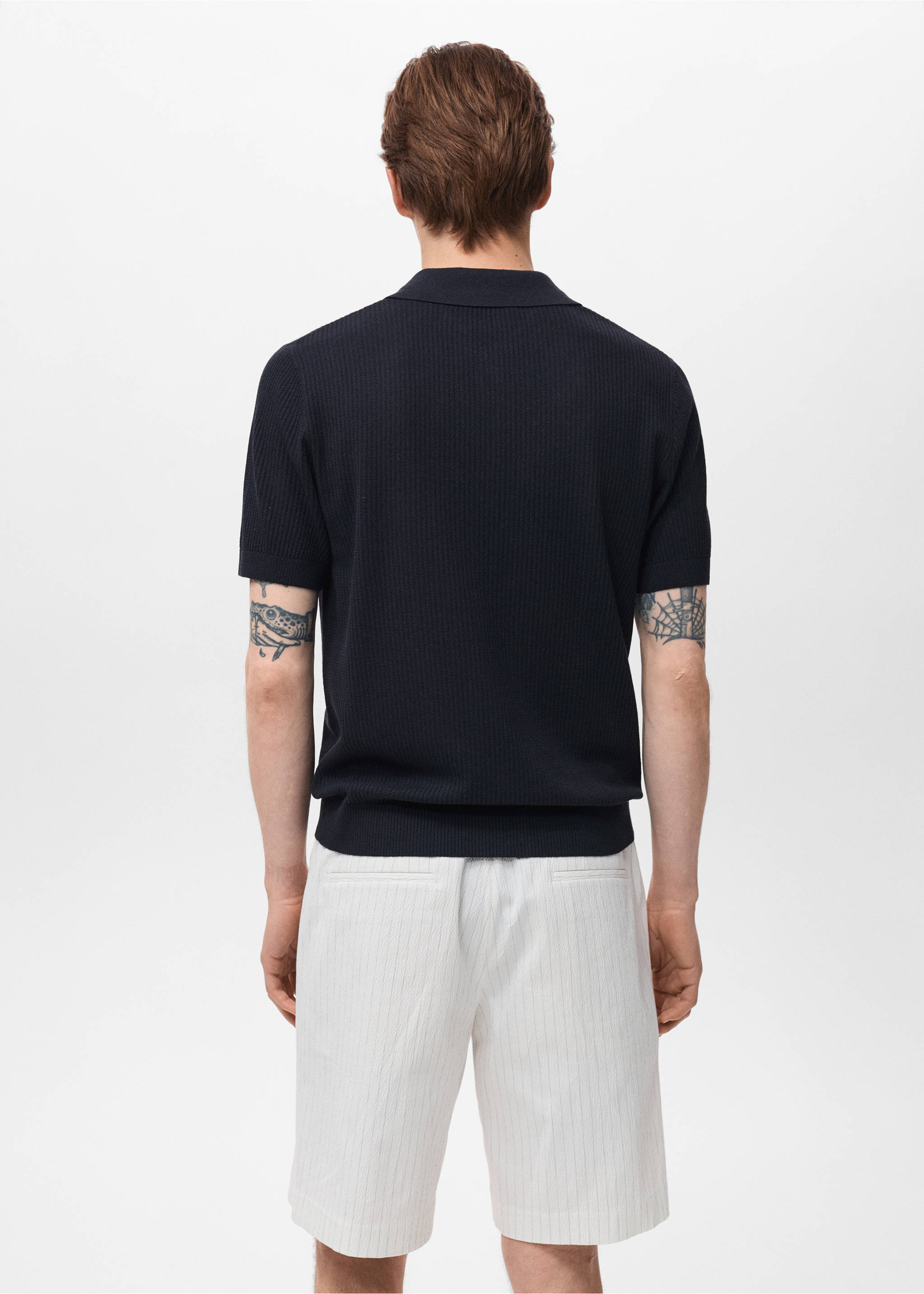Polo maille côtelée - Verso de l’article, Bleu marine. Ref: 17031246-00.