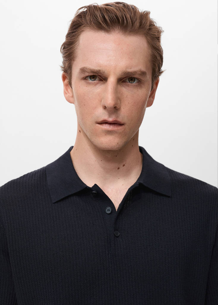 Ribbed knit polo shirt — Navy