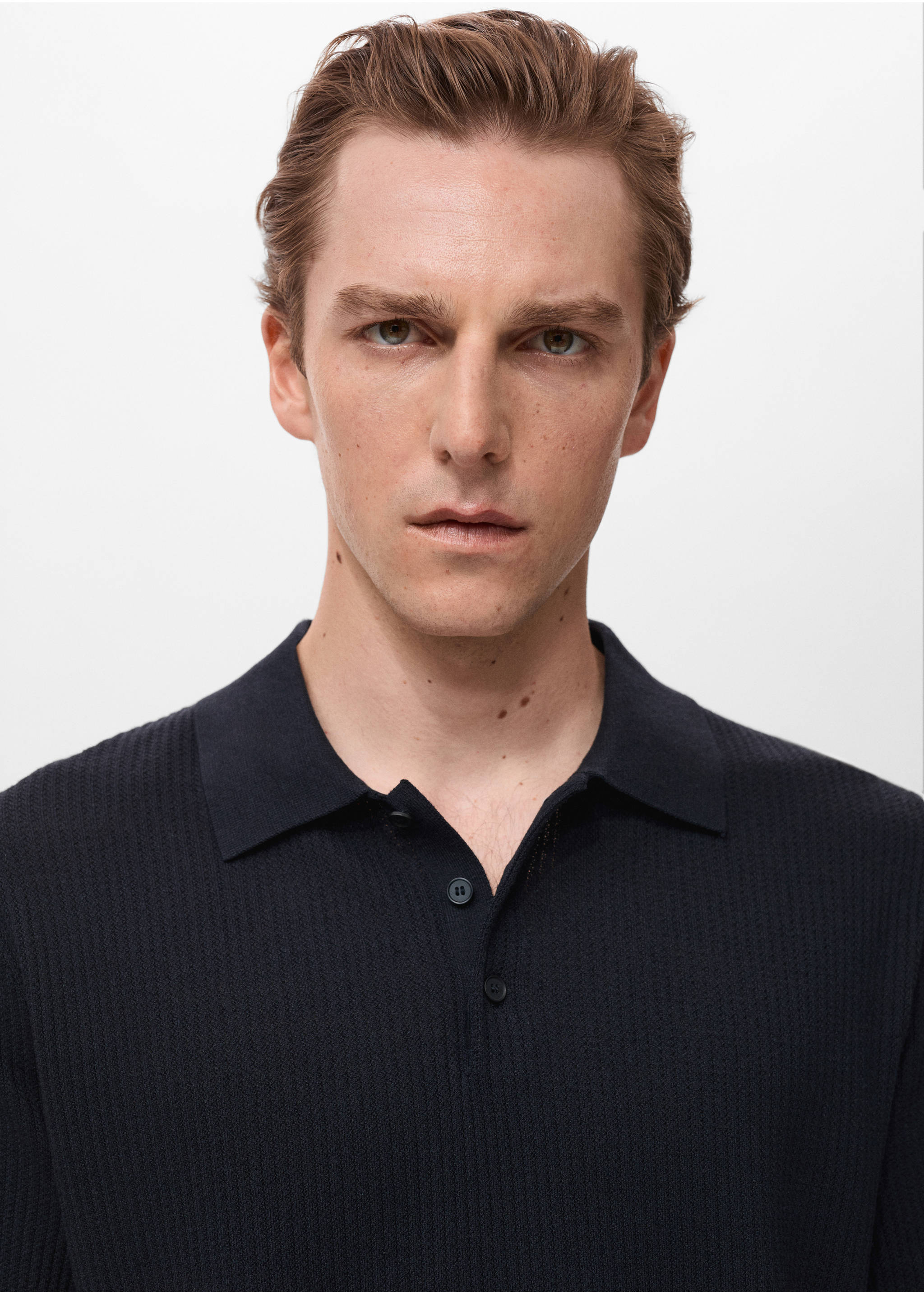 Polo maille côtelée - Détail de l'article 1, Bleu marine. Ref: 17031246-00.