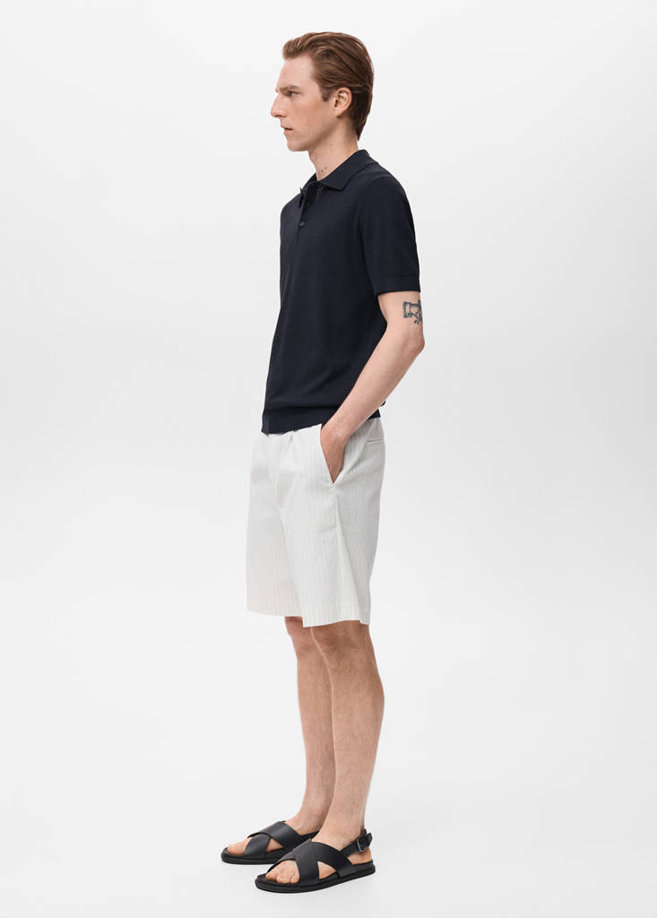 Ribbed knit polo shirt — Navy
