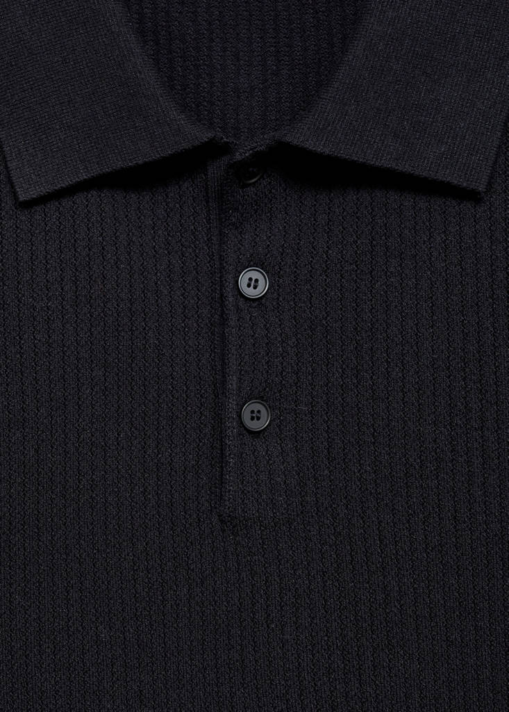 Ribbed knit polo shirt — Navy