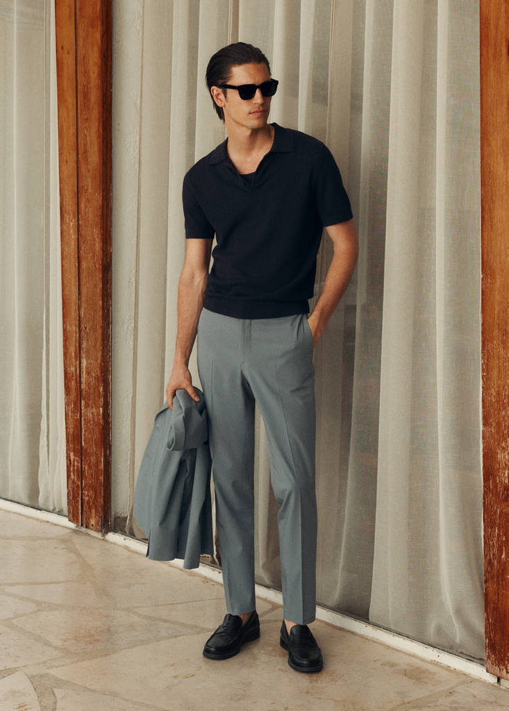 Ribbed knit polo shirt — Navy