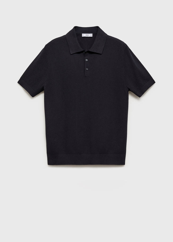 Ribbed knit polo shirt — Navy