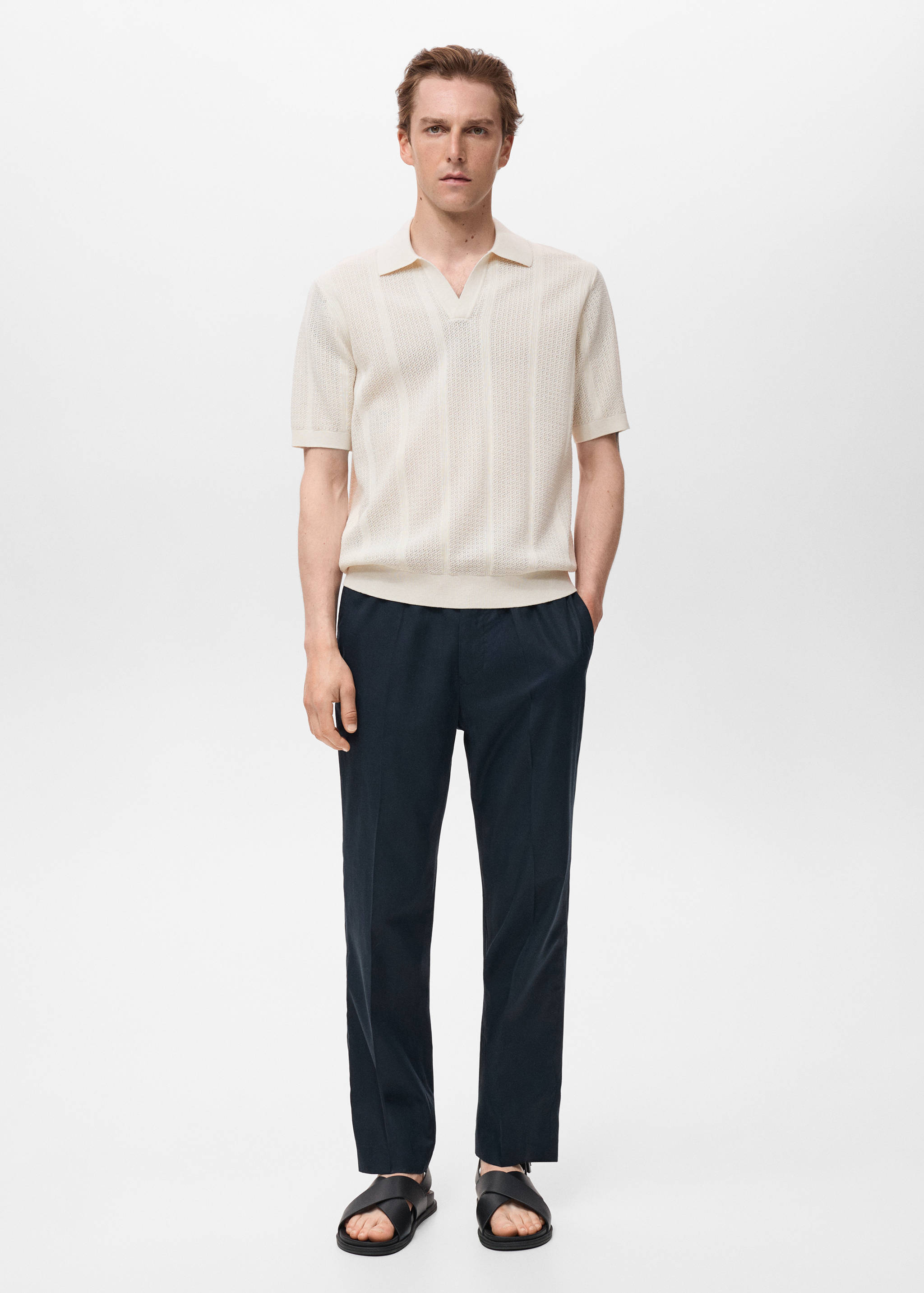 Knitted cotton polo shirt with lace pattern - General plane