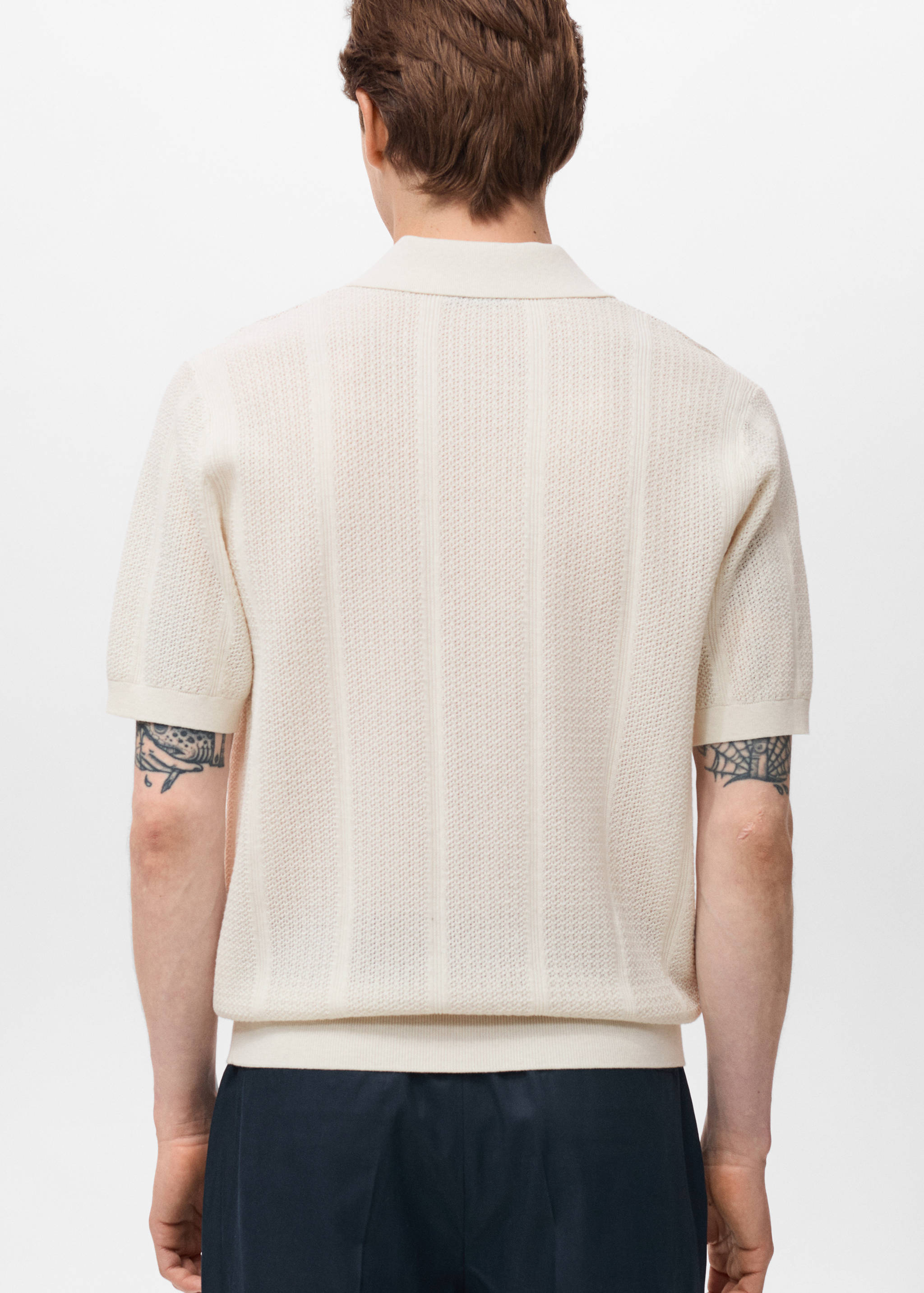 Knitted cotton polo shirt with lace pattern - Reverse of the article