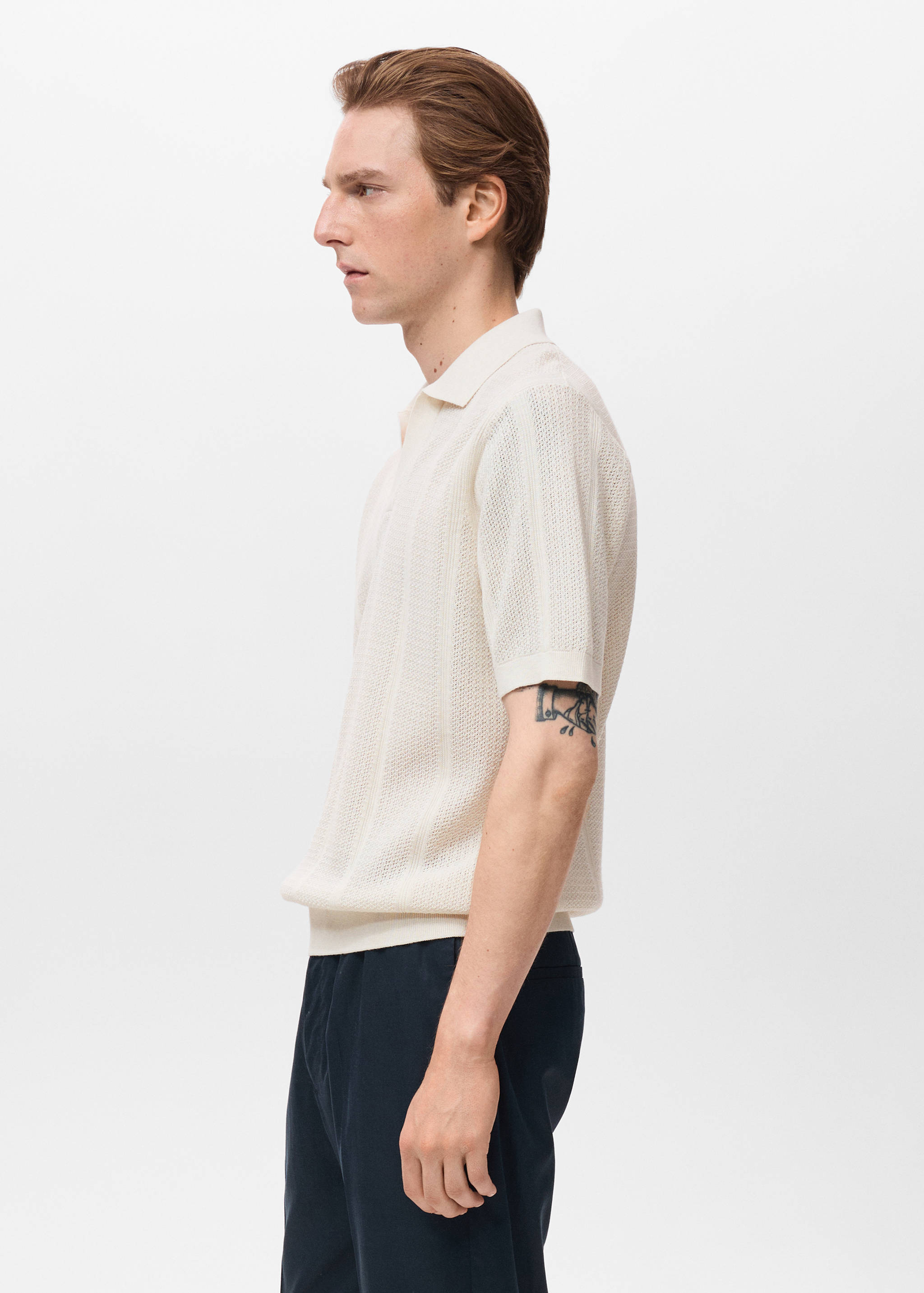 Knitted cotton polo shirt with lace pattern - Details of the article 2