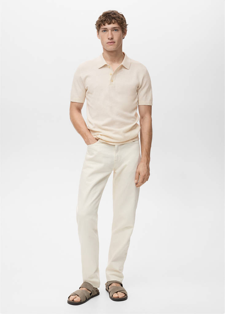 Fine-knit cotton polo shirt — Ivory White