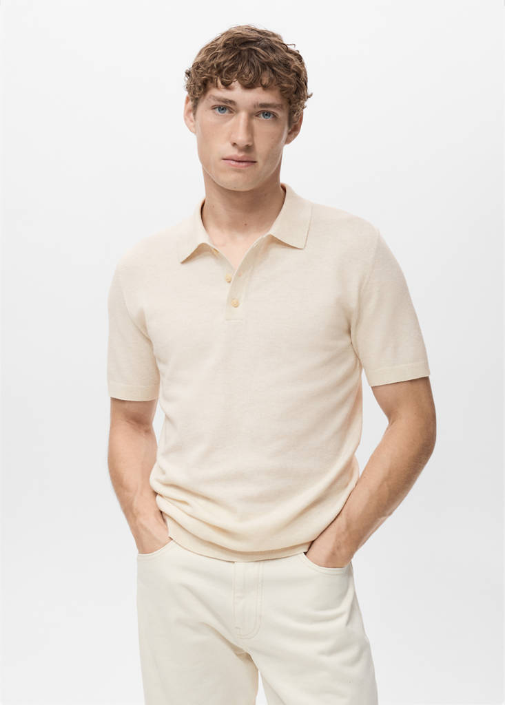 Fine-knit cotton polo shirt — Ivory White