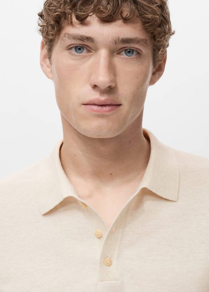 Fine-knit cotton polo shirt — Ivory White