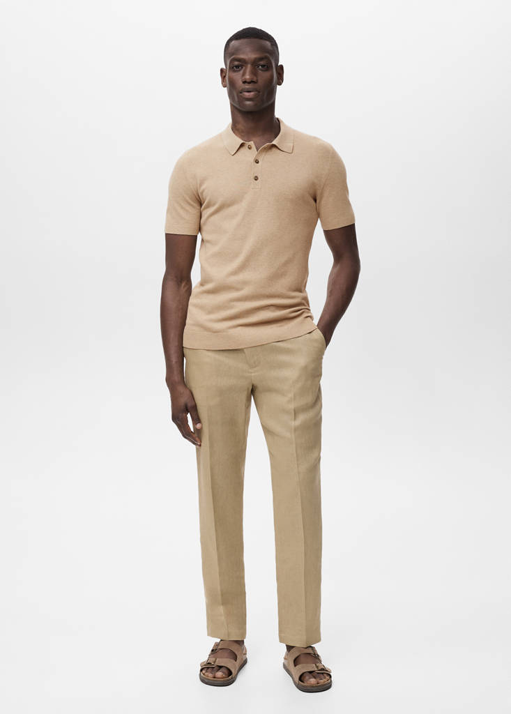 Fine-knit cotton polo shirt — Beige