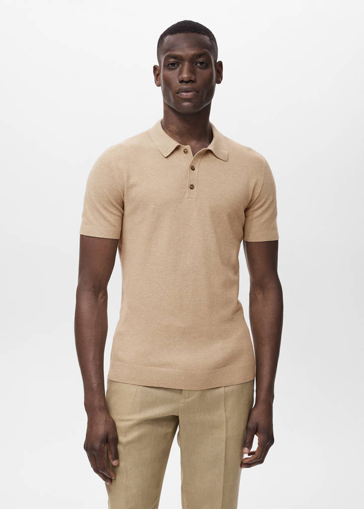 Fine-knit cotton polo shirt — Beige