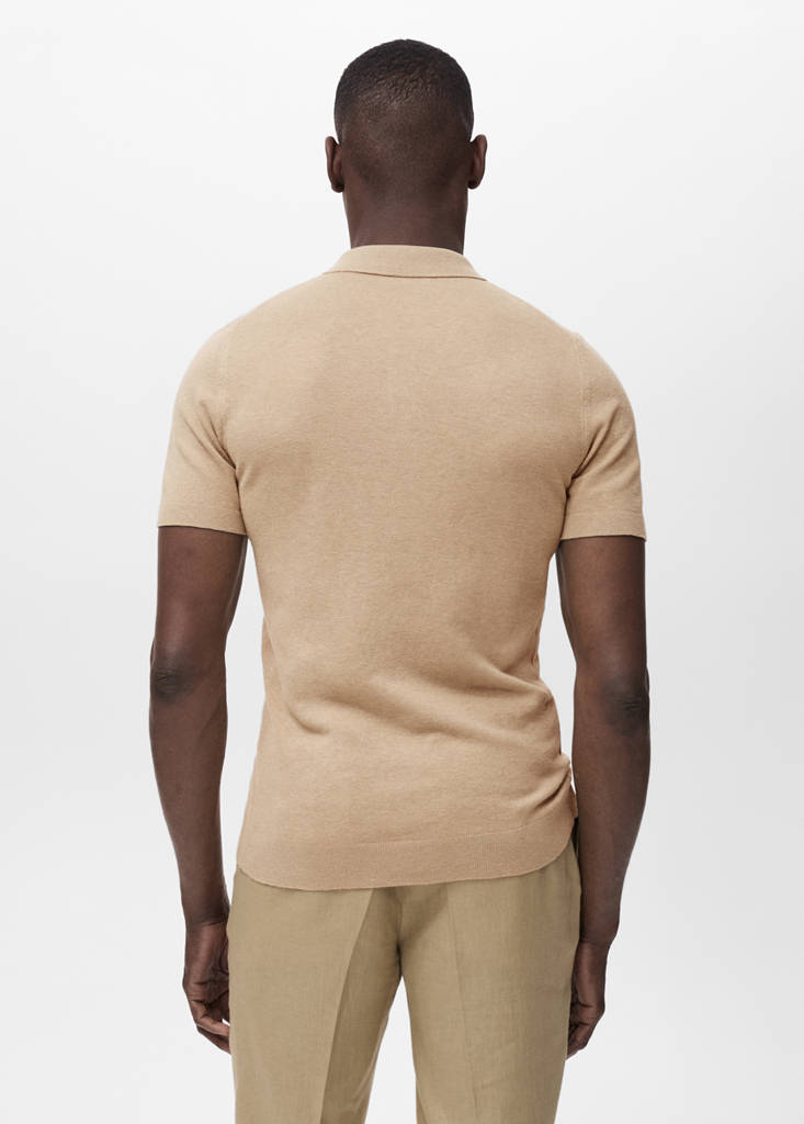 Fine-knit cotton polo shirt — Beige
