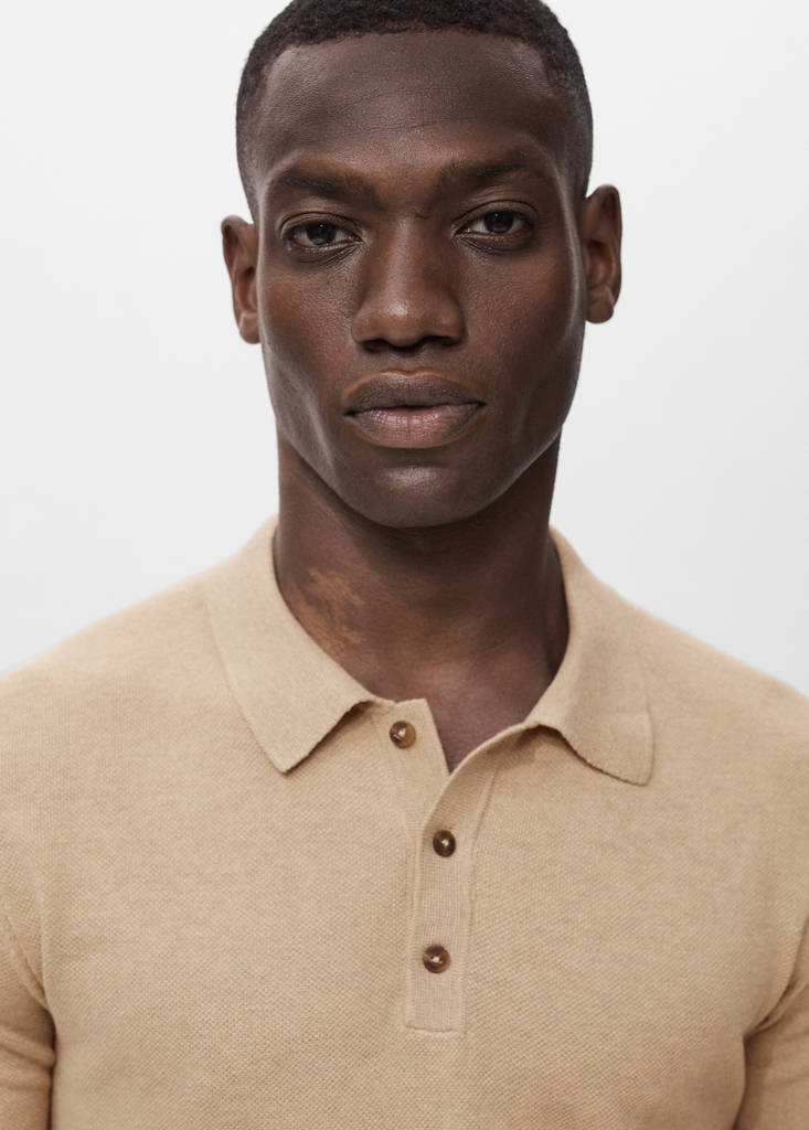 Fine-knit cotton polo shirt — Beige