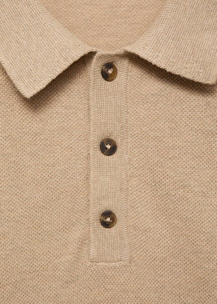 Fine-knit cotton polo shirt — Beige