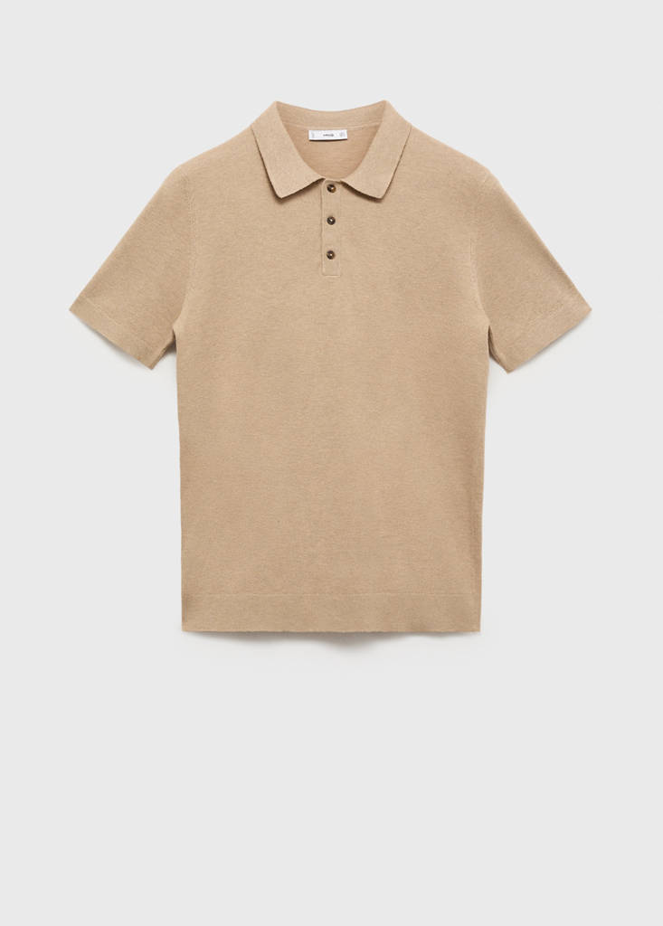 Fine-knit cotton polo shirt — Beige