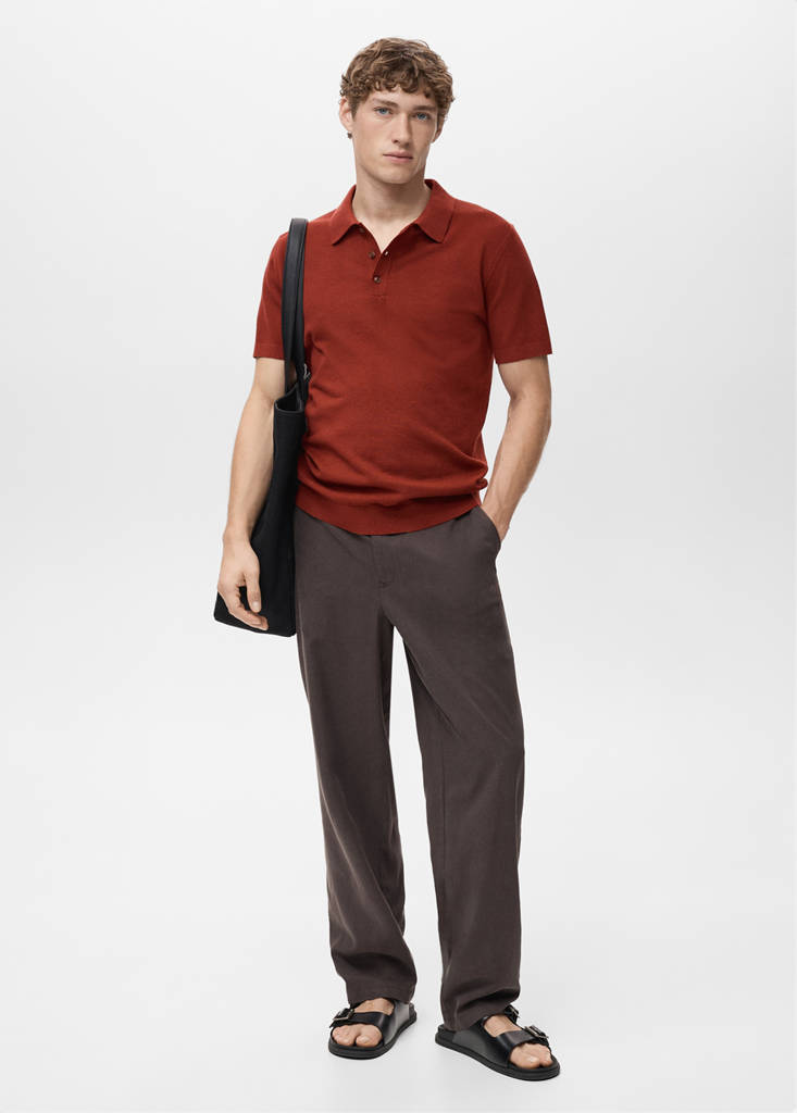 Fine-knit cotton polo shirt — Burnt Orange